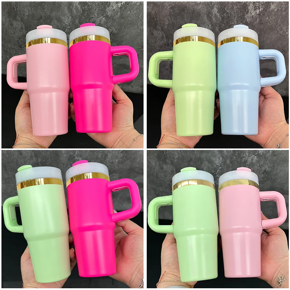 New arrival 14oz sublimation double wall kids water bottle mug cup with handle 14 oz gold plated macaron baby tumbler for vinyl