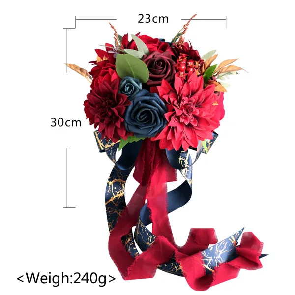 SPH051 Simulated Wine Red Royal Blue Bride Holding Artificial Flowers Traditional Chinese Marriage Bridal Bouquet For Wedding