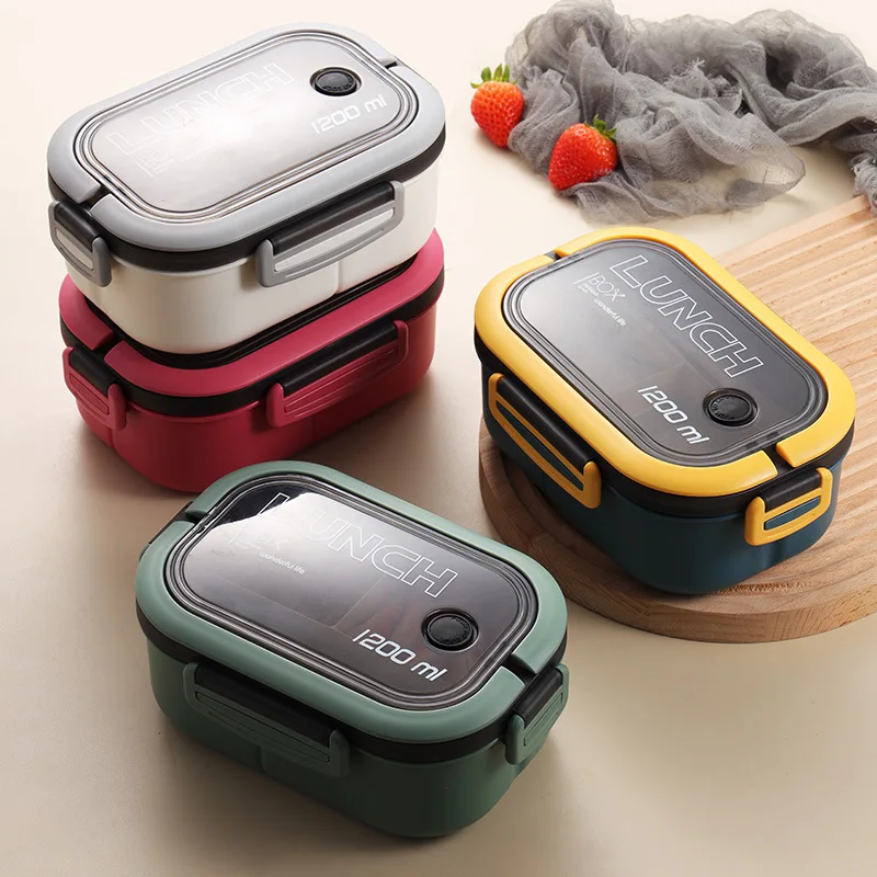 3 Portion Lunch Box, 1200ml Bento Box with Cutlery, Microwaveable
