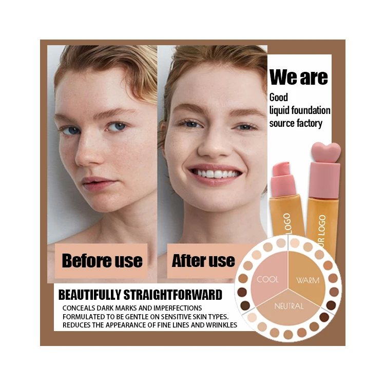 Wholesale Waterproof Sunscreen Liquid Foundation Lovely Shape for Female Full Coverage Concealer for Light Fair Skin Face