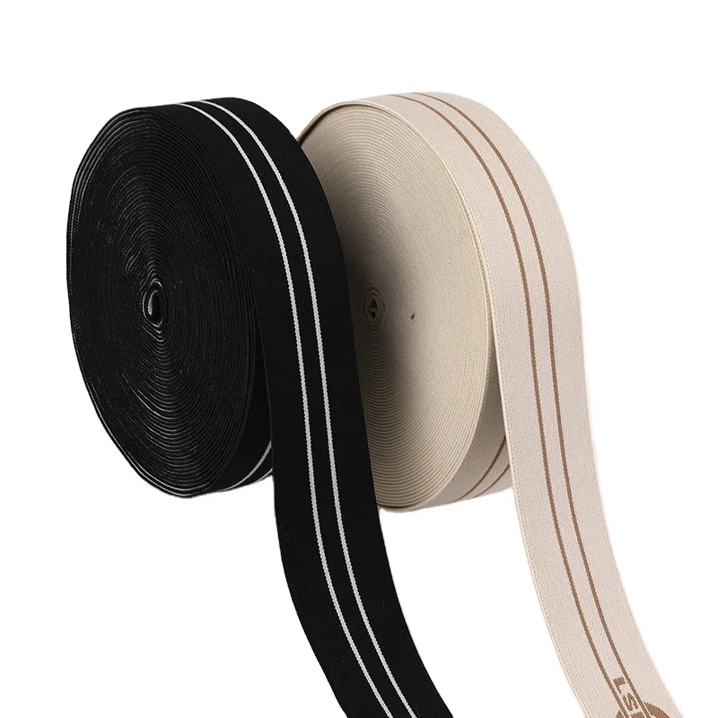 Two Colors Striped Elastic Band Custom Logo Jacquard Rubber Band  Nylon Jacquard Spandex for Underwear Garment Accessories