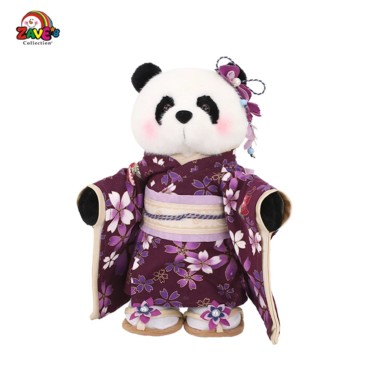 Zaves 30cm Standing Panda Doll Japanese Kimono convertible Purple Toy Collectible Plush Animal Dolls