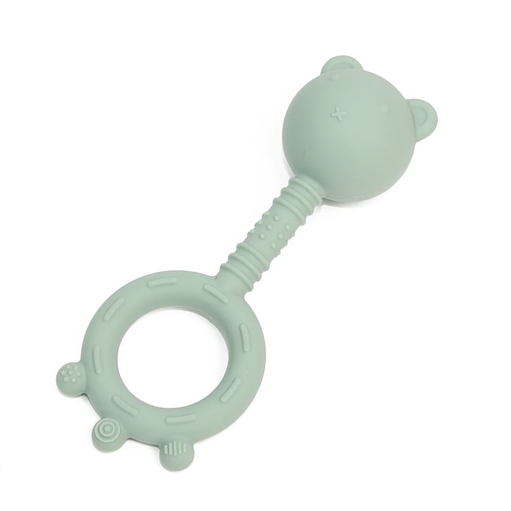 Oem Eco-Friendly Bear Silicone Teether Ring Safety Bite Silicone Rattles Baby Toys 6 To 12 Months Baby Rattles Soft Toy Unisex
