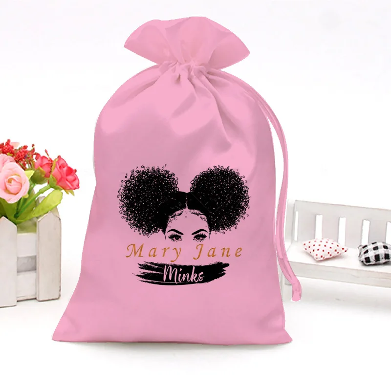 Custom Printed Logo Colorful Wigs Storage Bags Hair Bundle Packaging Satin Silk Bags