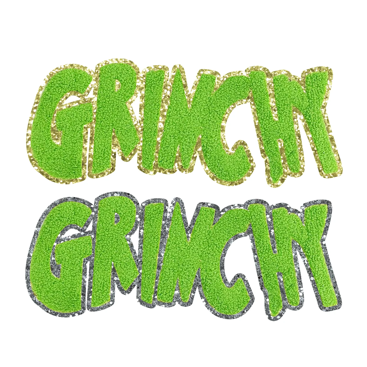 Custom Wholesale sequin patches logo Halloween green chenille patch iron on for clothing hats