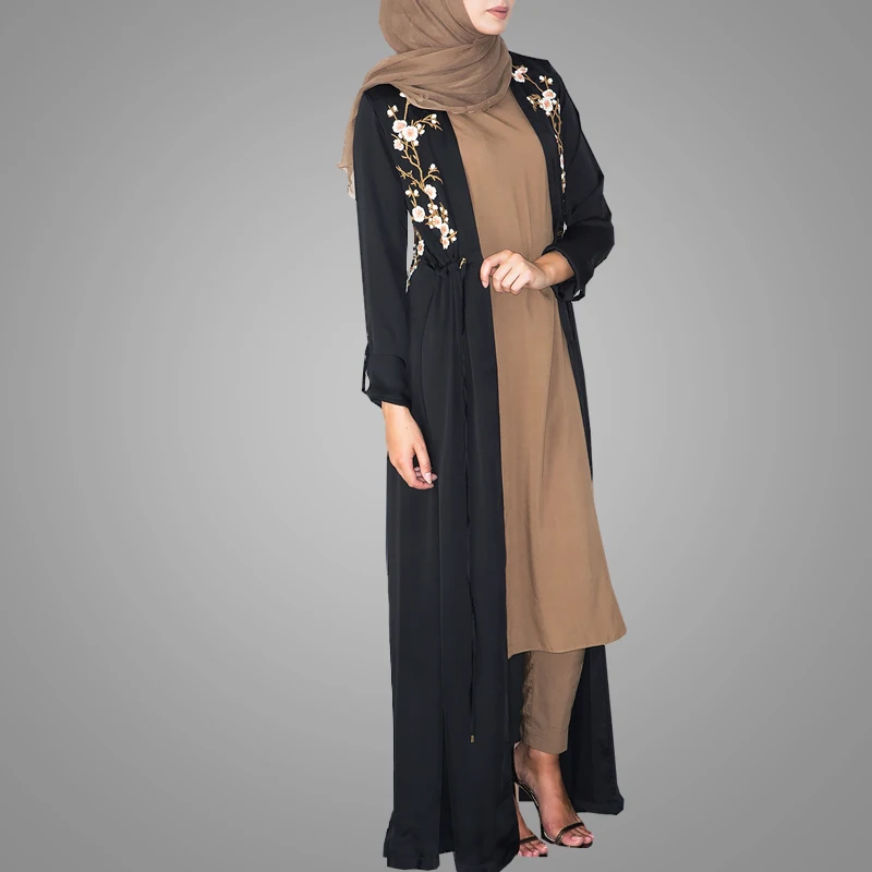 Pakistani Burqa Designs Latest Fashion Cardigan Embroidered Open Kimono Abaya Black Muslim Islamic  Long Clothes For Ladies