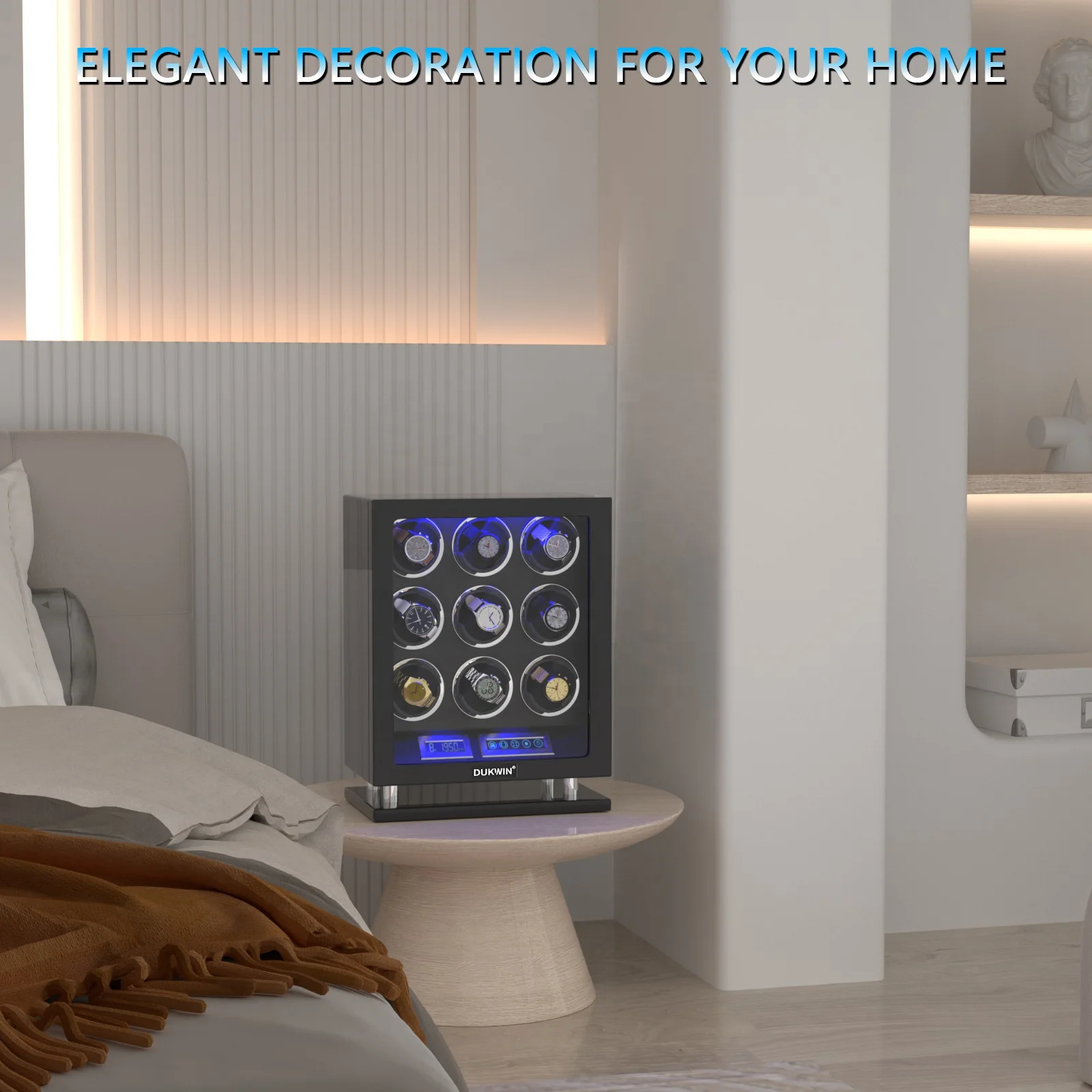 Custom Logo  High Quality Wooden Winder Watch Remote Control Fingerprint Lock LED Automatic Watch Winder Box Watch Winder