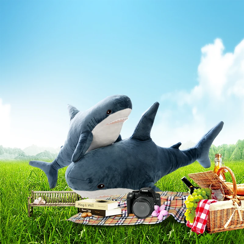 plush toys shark shaped pillow hot selling dark blue shark toy