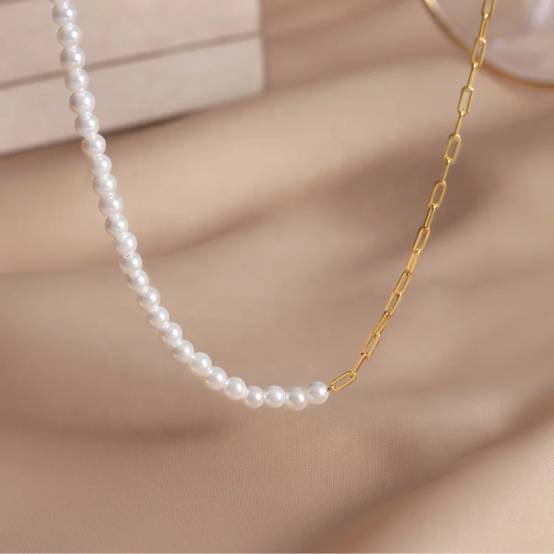 YINSAKI Pearl Necklace Wholesale S925 Silver Gold Plated Pearl Choker Necklace Fashion Women Jewelry with Paperclip Chain