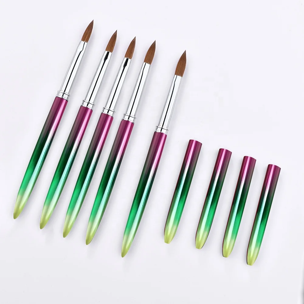 2024 Professional Kolinsky Pure Acrylic Brushes Rainbow Nail Brush Metal Handle 8-10-12-14 Customized logo