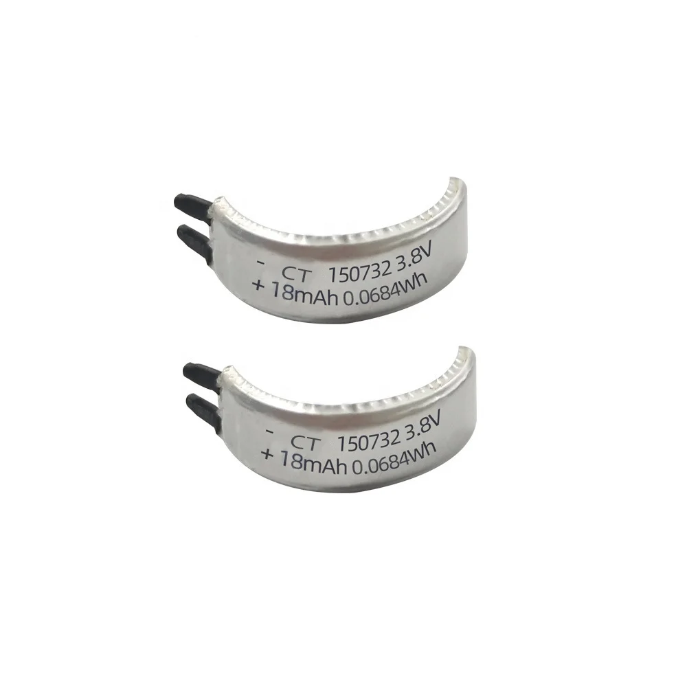 3.7V 18mAh Flexible Curved Lithium Polymer Battery 150732 Ring Lipo for Consumer Electronics with LCO Anode