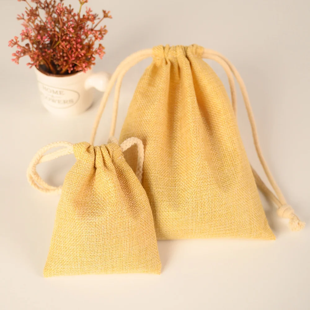 Quality wholesale nature linen drawstring bag Christmas drawstring gift bags eco friendly linen drawstring pouch