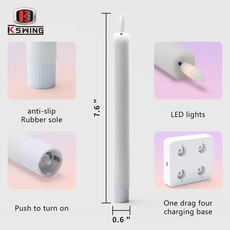 KSWING 4-Pack Rechargeable Flameless Taper Candles LED Spiral Window Candles 3D Wick Flickering Wax Battery Power Home Decor