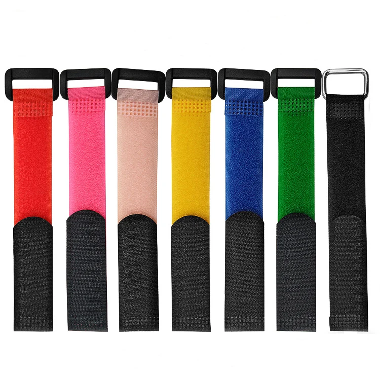 High Quality Adjustable Cable Tie Holder Double-Sided hook and loop Cable Ties Cinch Strap with Plastic Buckle