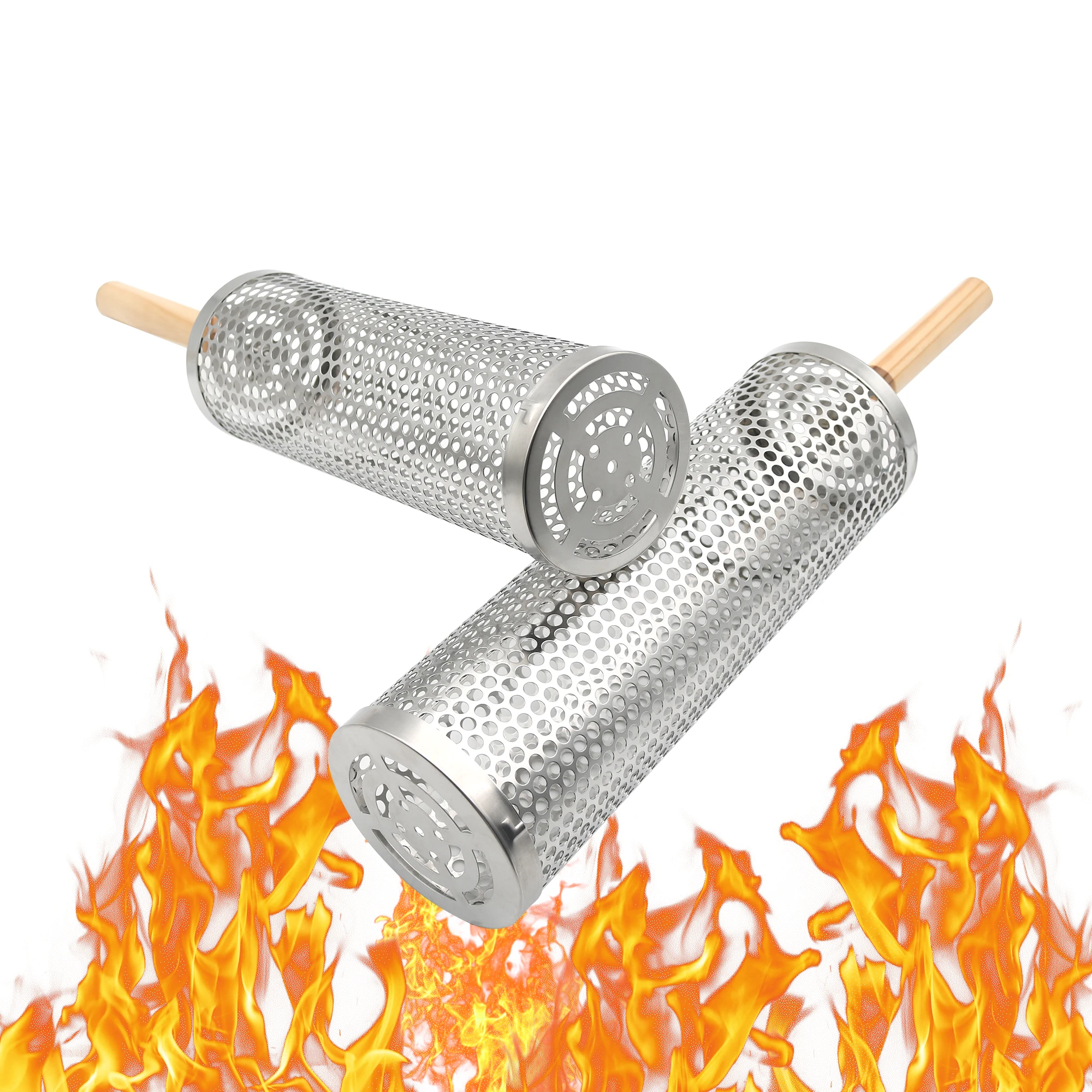 2024 New Product 304 Stainless Steel Grill Accessories Round grill basket Rolling grill basket