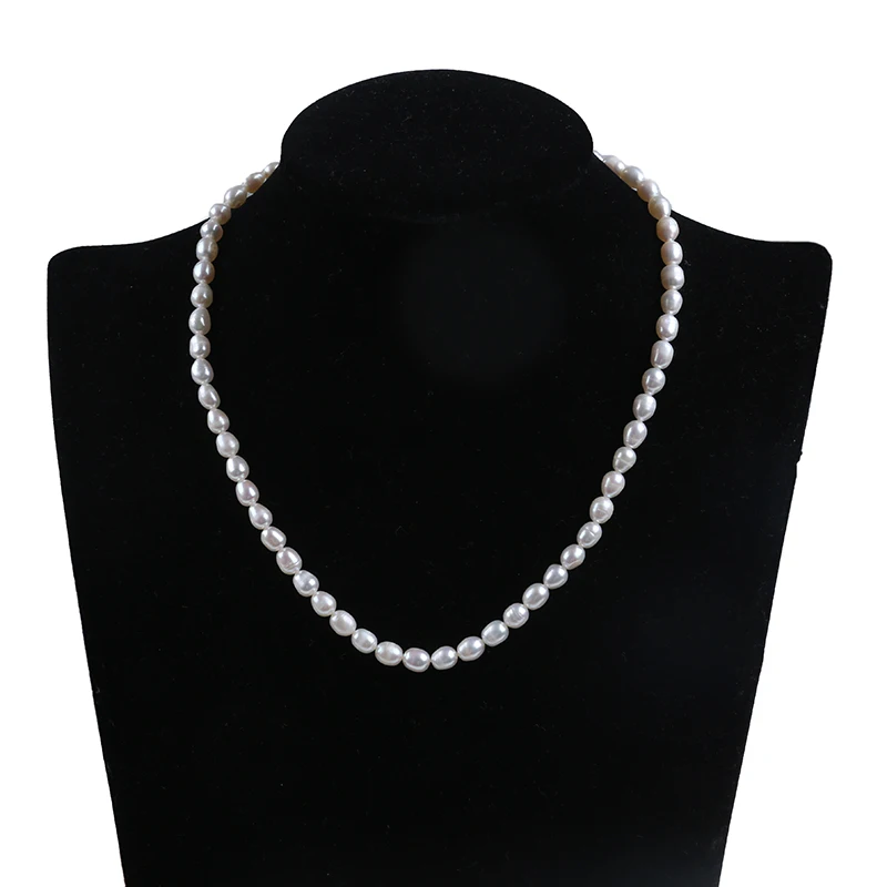 5mm natural white rice shape Freshwater Pearl 14K gold plated Necklace