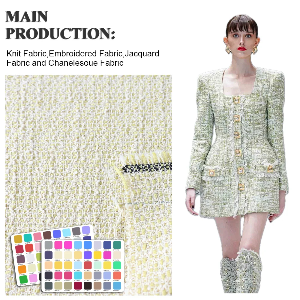 New Arrival Designed 100% Pure Polyester Yarn Dyed Plaid Tweed Fabric for Women Dress Garment