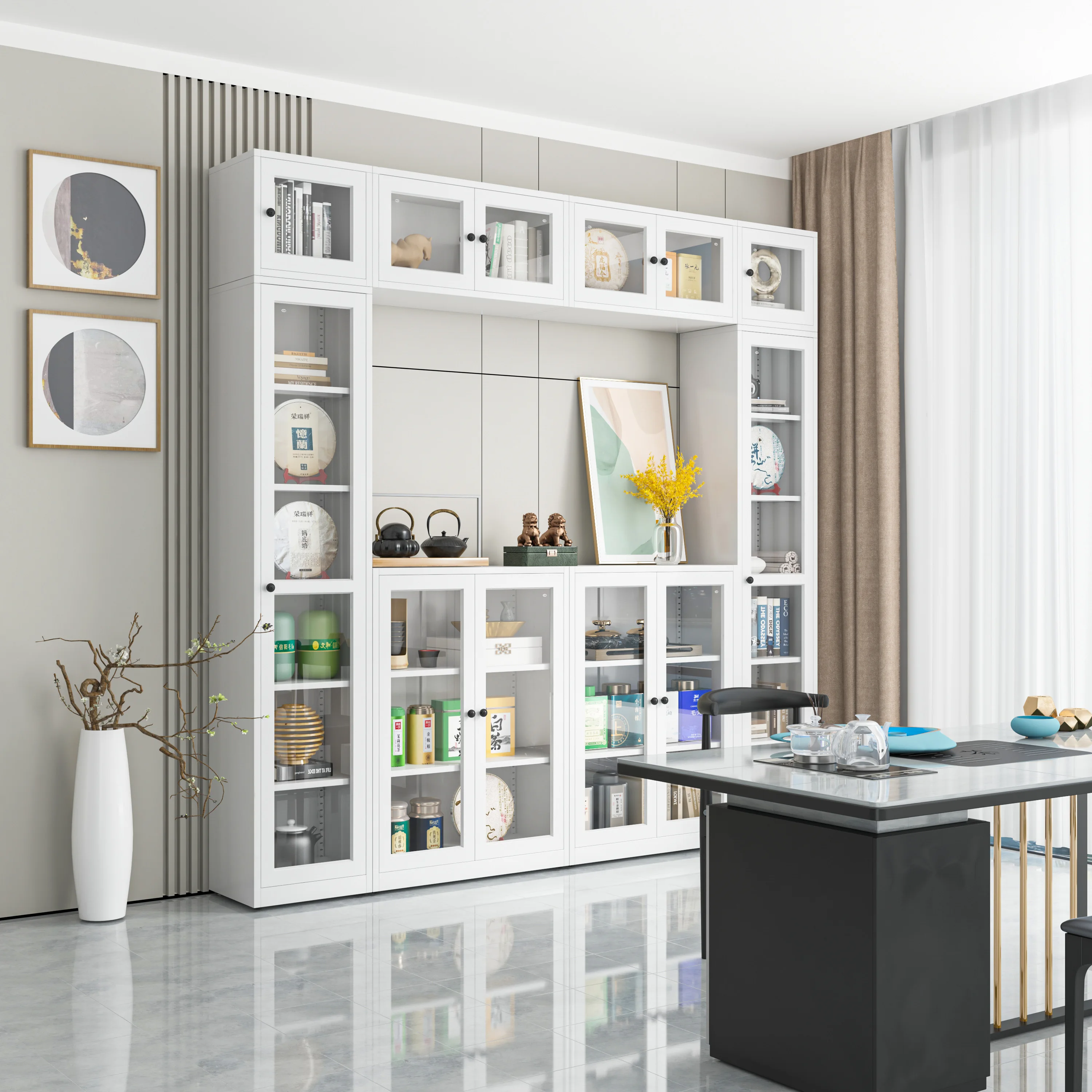 Hot Sale office unit cabinet bookcase showcase 4 door steel File Cabinet glass door  metal Filing Cabinet