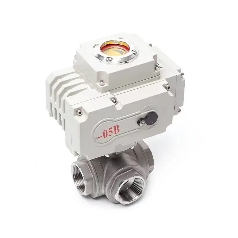 3 Way Stainless Steel DC24v AC220v Electric Actuator Steam Control Screw Thread Motorized 3 Piece Ball Valve