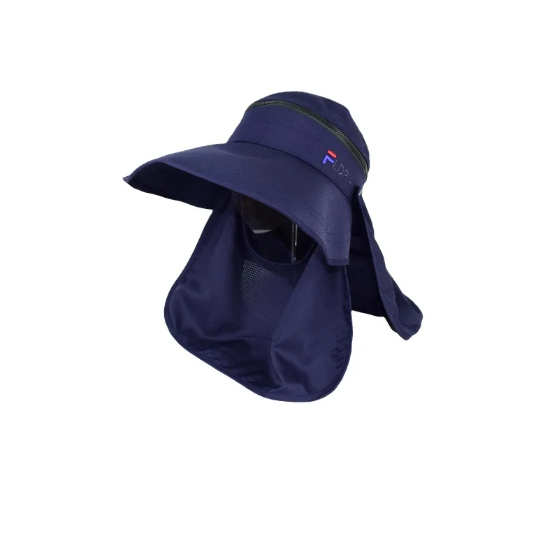 Sun Block Protection Anti UV Cap Breathable Face Covered Velcro Hat With Removable Neck Flap & Zipper Visor