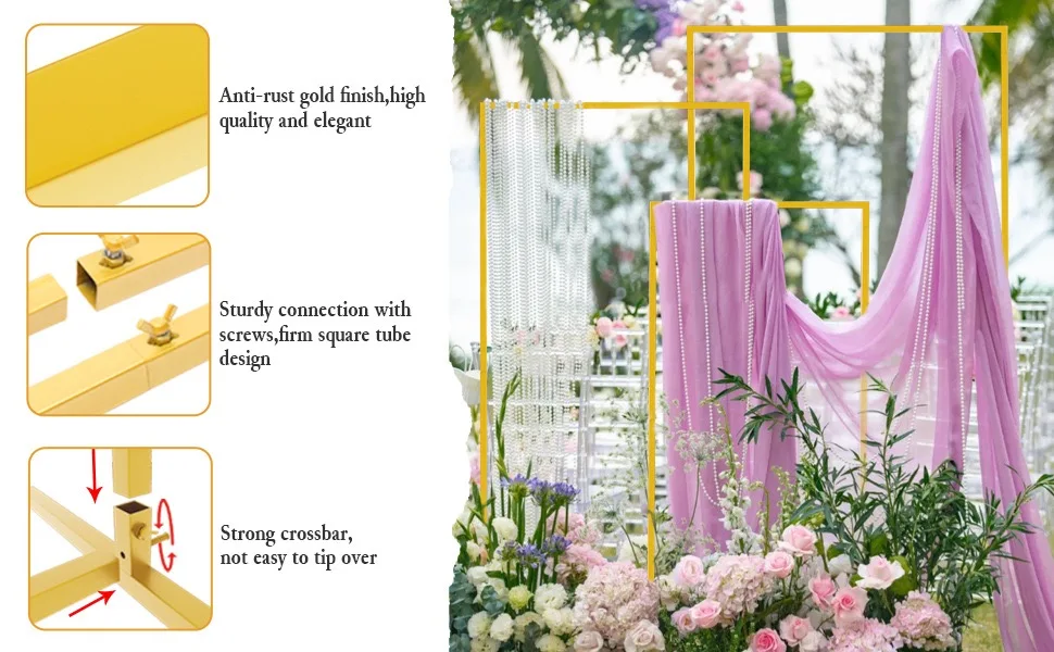 Gold metal rectangular wedding arch backdrop stand for Ceremony Party Birthday Baby Shower Anniversary Balloon Decoration