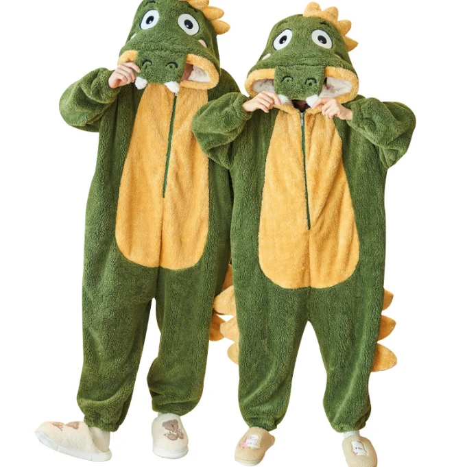 Lovers pajamas female winter plush one-piece pajamas cartoon dinosaur new Animal onesies