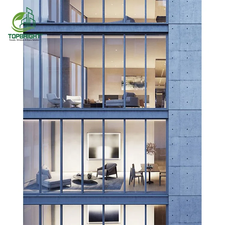 Supply glass aluminum unitized curtain wall tinted tempered single glazing curtain wall system