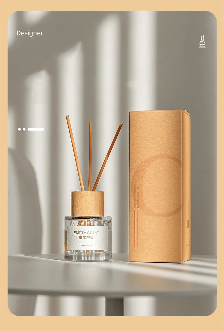 AROMA HOME Essential Oil 50ml Wooden Stick Stopper Lid Round Reed Diffuser With Glass Bottle Gift Box