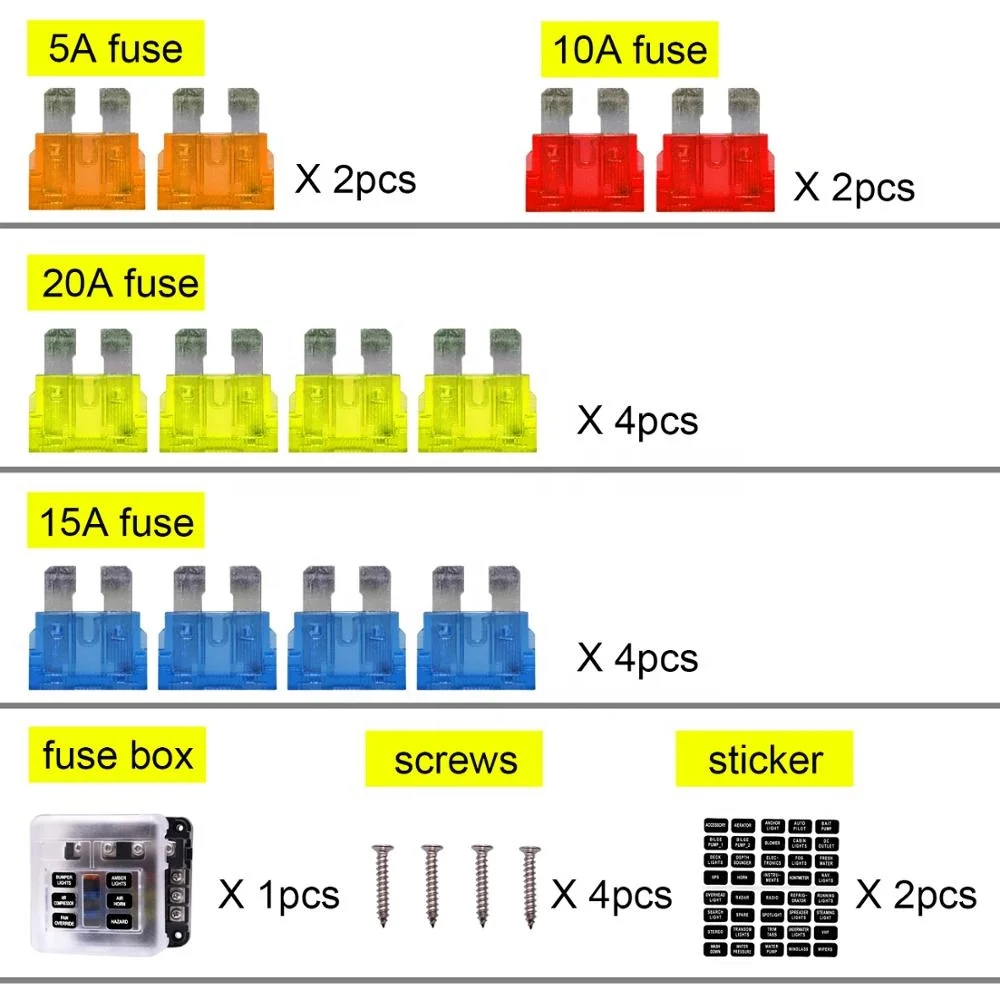 Waterproof Car Boat 12V 6 Way Blade Fuse Block  Box With Warning Indicator