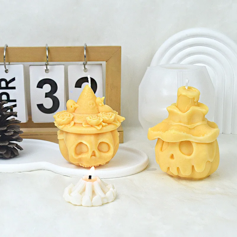 New Ideas Halloween Casting Art Crafts Decor Pumpkin Candle Molds Pumpkin Silicone Mold for Epoxy Resin Candle