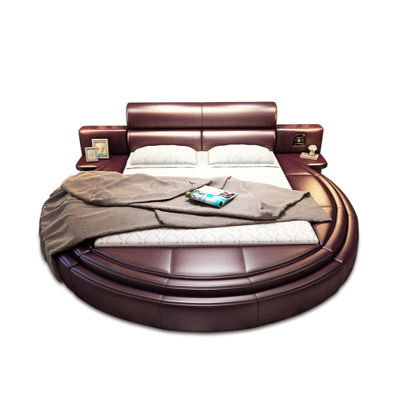 tatami round multi-function stereo double soft stylish atmospheric leather bed