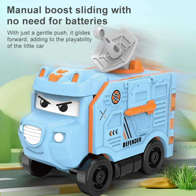 Cartoon Children Toy Car Deformation Reversing Inertia Pull-back Car Double Flip Engineering Model Car Toy For Boys