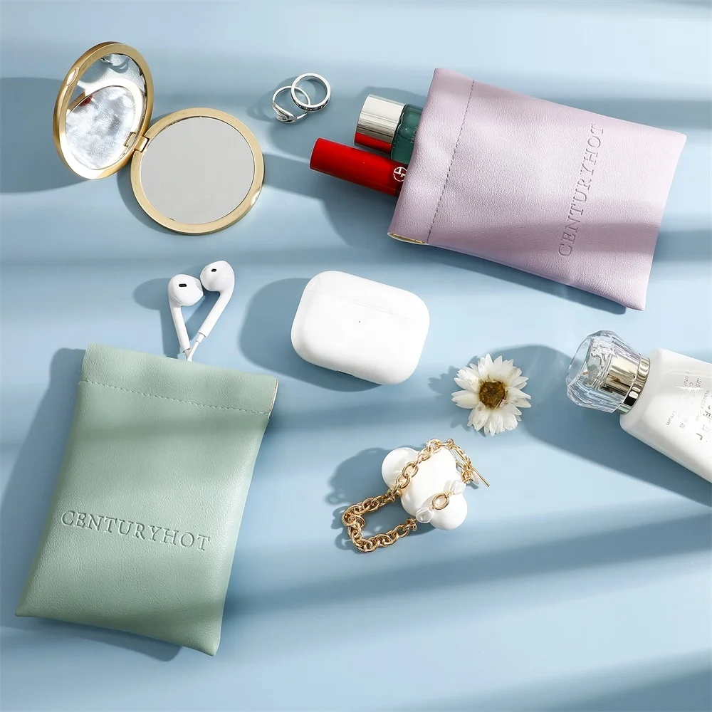 PUPPYSEW Wholesale PU Leather Automatic Closed Shrapnel bag Small Cosmetic Lipstick Pouch  Shrapnel Makeup Jewelry bag WIth logo