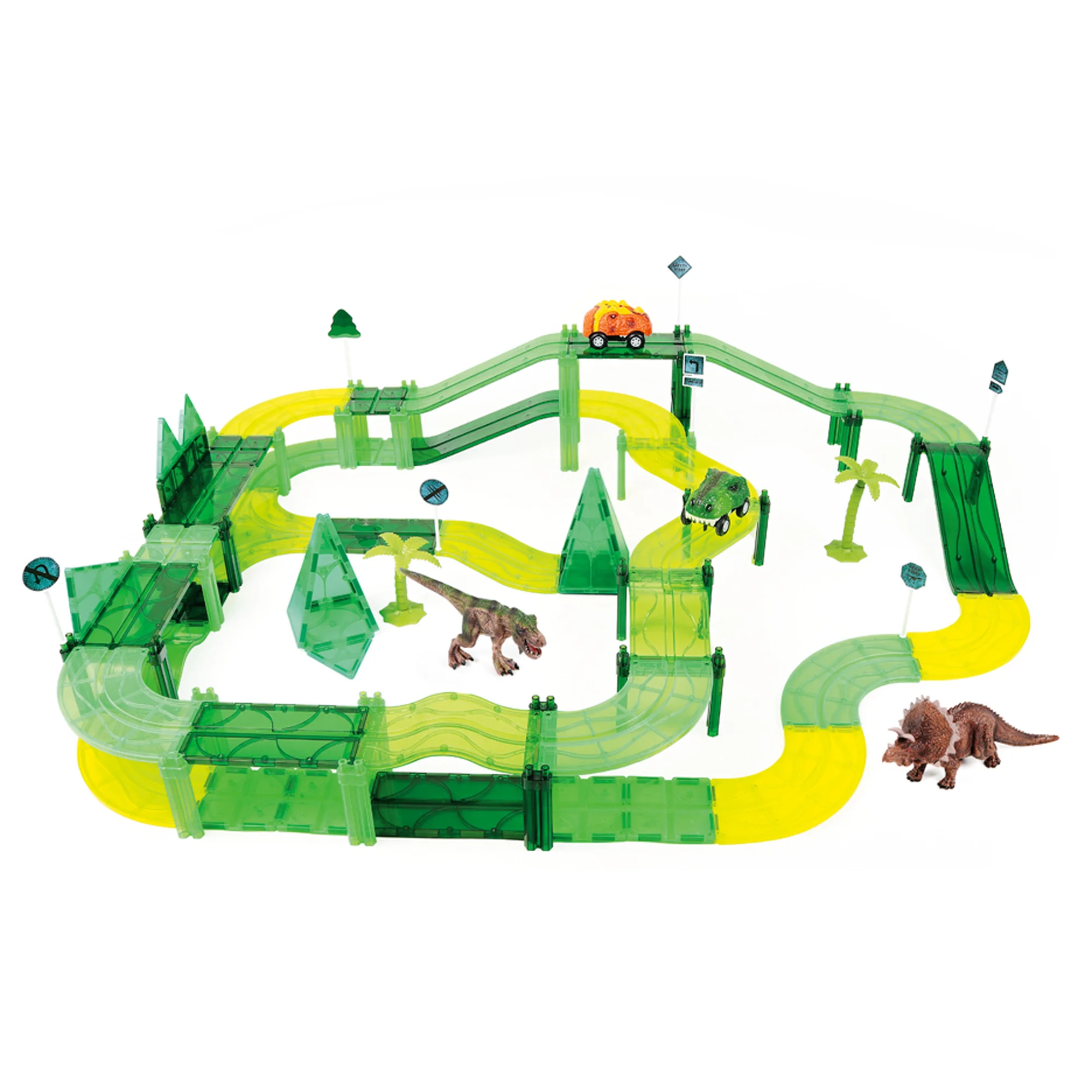 122PCS track DIY creative dinosaur track toy car magnetic disc rail car anti-gravity magnetic rail car children