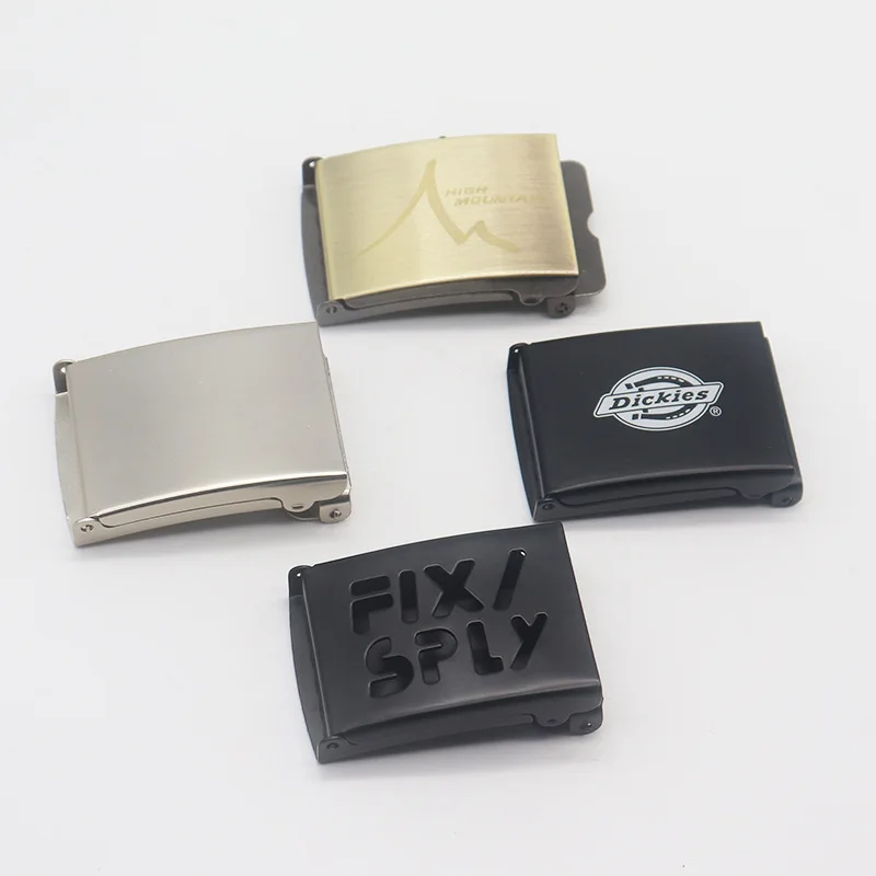 Customize Print Hollow LOGO 40mm Clap Flip Top Metal Buckle for Fabric Canvas Belt
