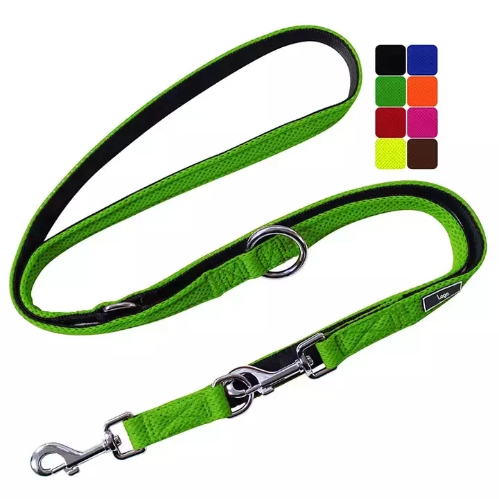 Custom Multifunction colored reflective Mesh Neoprene padded Pet lead Double hook Dog leashes for Training Running