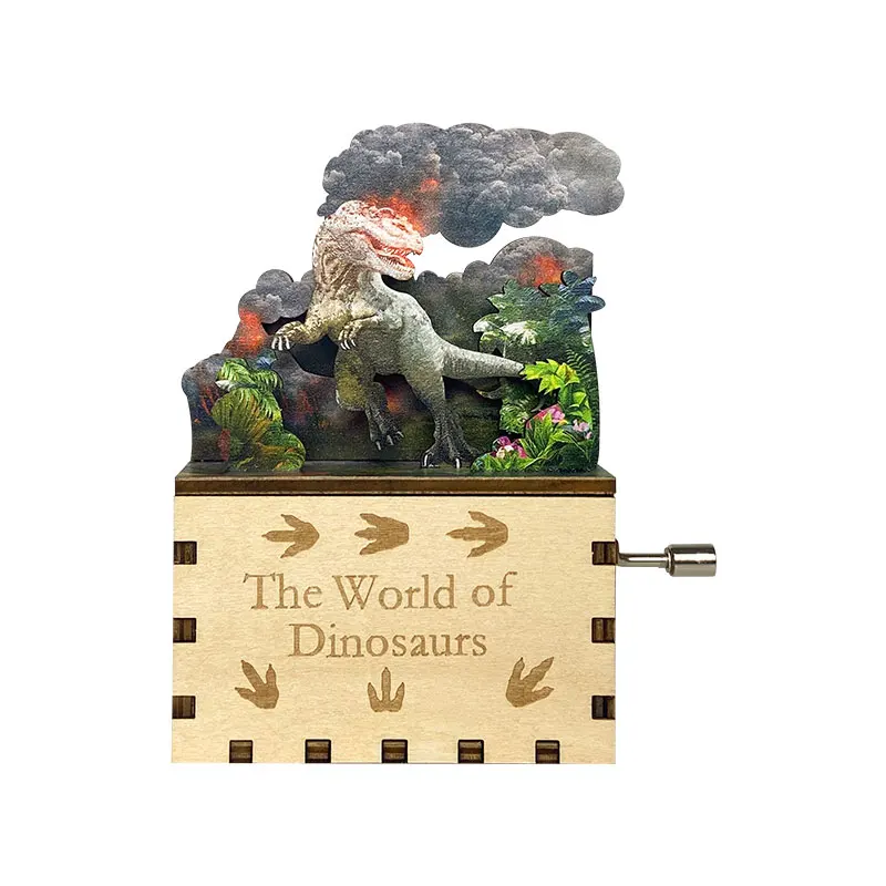 Dinosaur World Hand Crank Music Box 3d Jigsaw Puzzles DIY Toy for Kids Mini Wooden Music Box Creative Gift