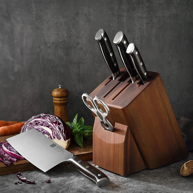 Full Tang Premium German Steel kitchen knives 6 pcs knife set with wooden Block