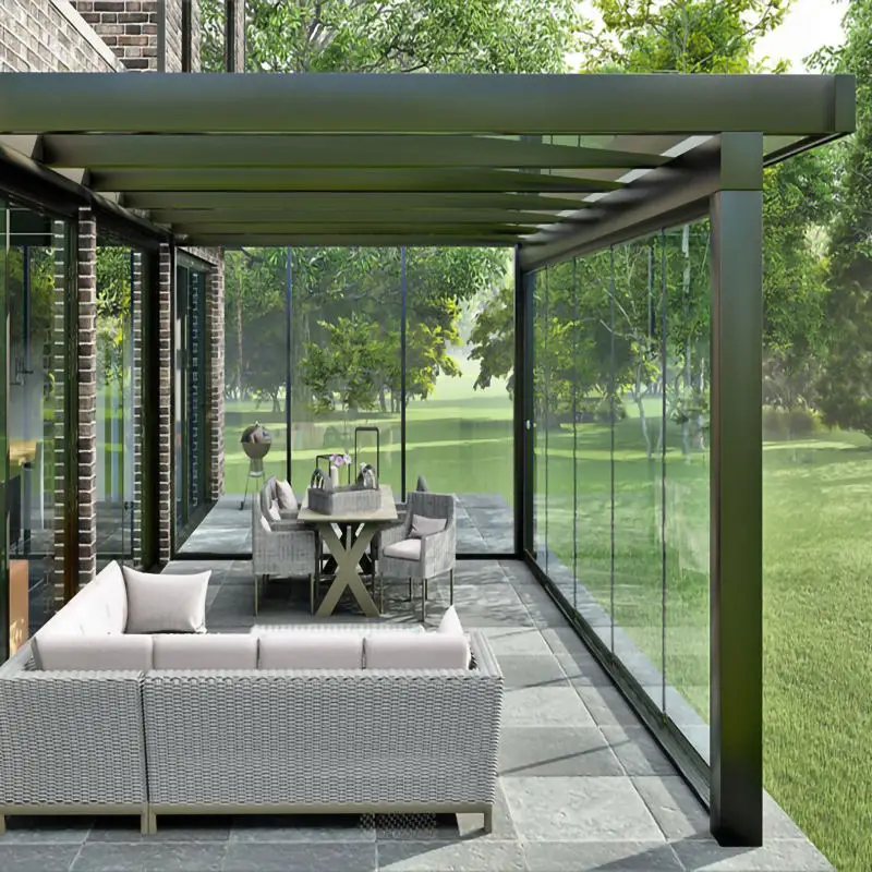 UNIFIVE Slant Roof Veranda Aluminum Sunroom Glass House Diy Winter Gardens Small Lean To Conservatory For Outdoor Garden