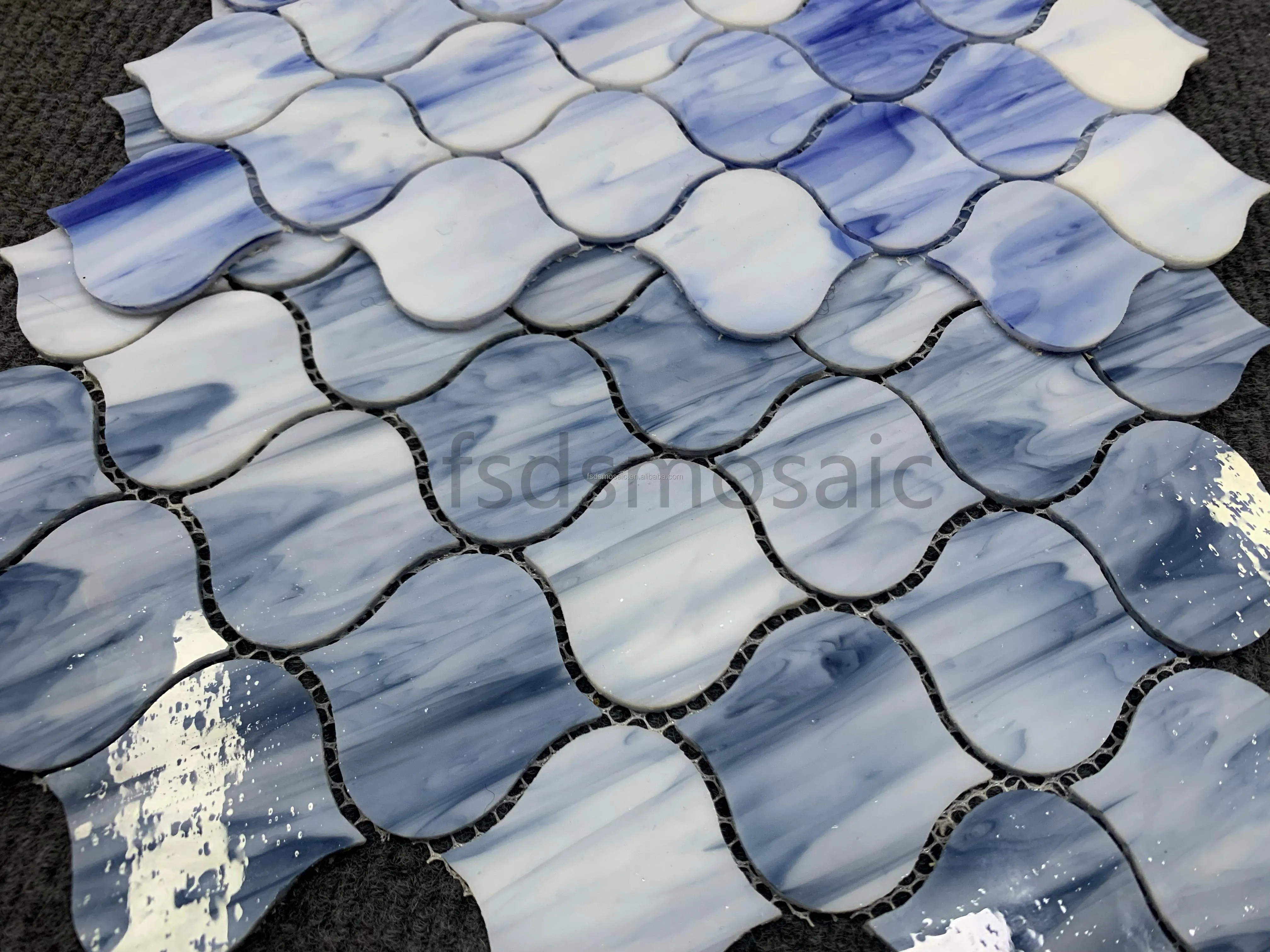 Stain Glass Mosaic Lantern Shape White Blue Color Glass Mosaic Tiles Backsplash Kitchen Tile Hotel Projects Wall Tile Decorative