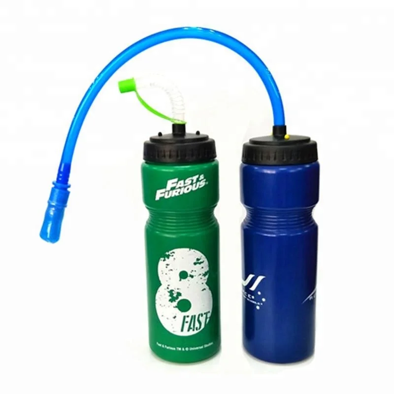 
novel plastic sports water bottle with long straw 