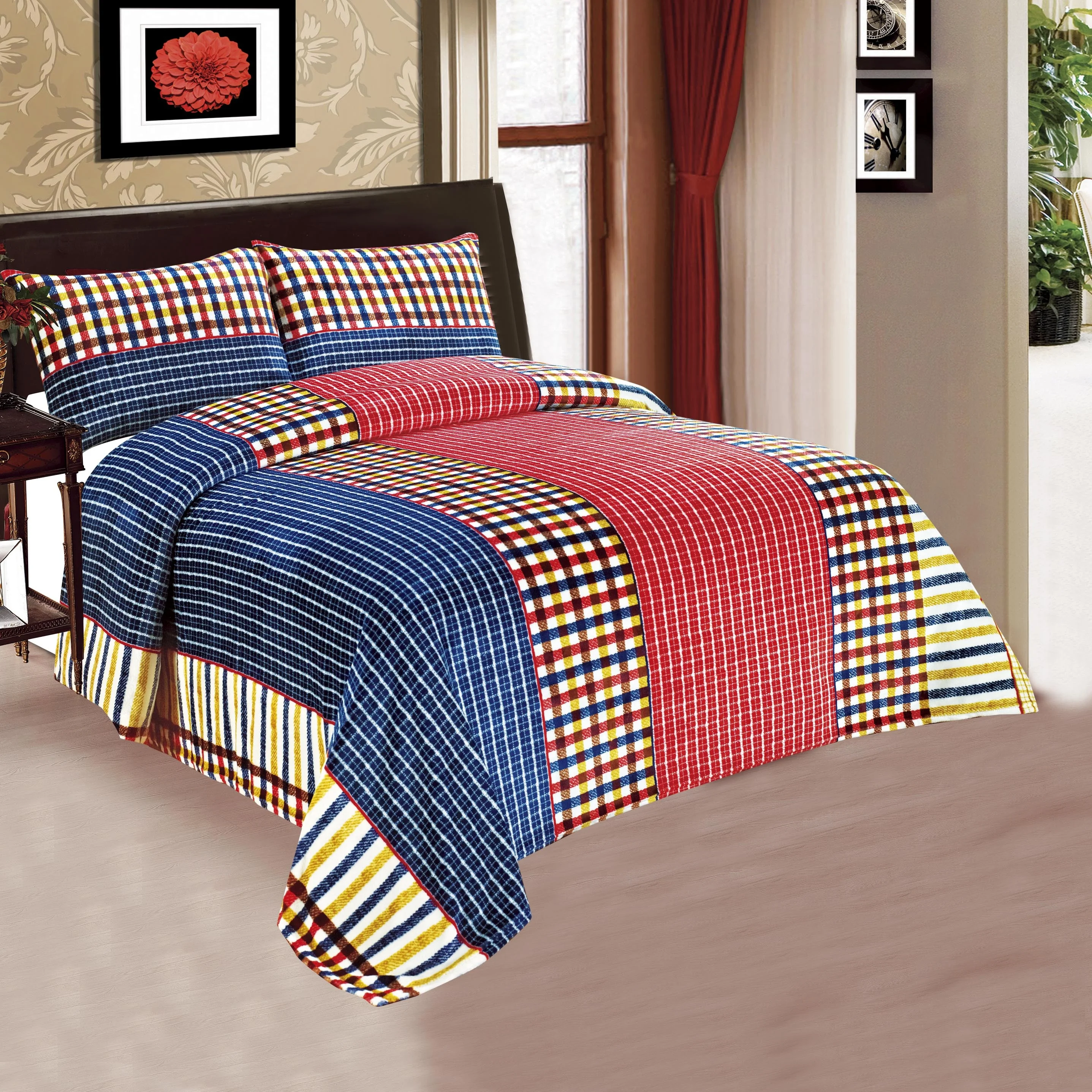 Hot sales knitted flannel/coral fleece blankets 3pcs bedding set for winter season