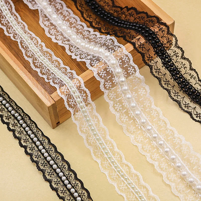 Little fragrant wind Handmade White Pearl Beaded Lace Trimming Ribbon For Wedding Dress Headband