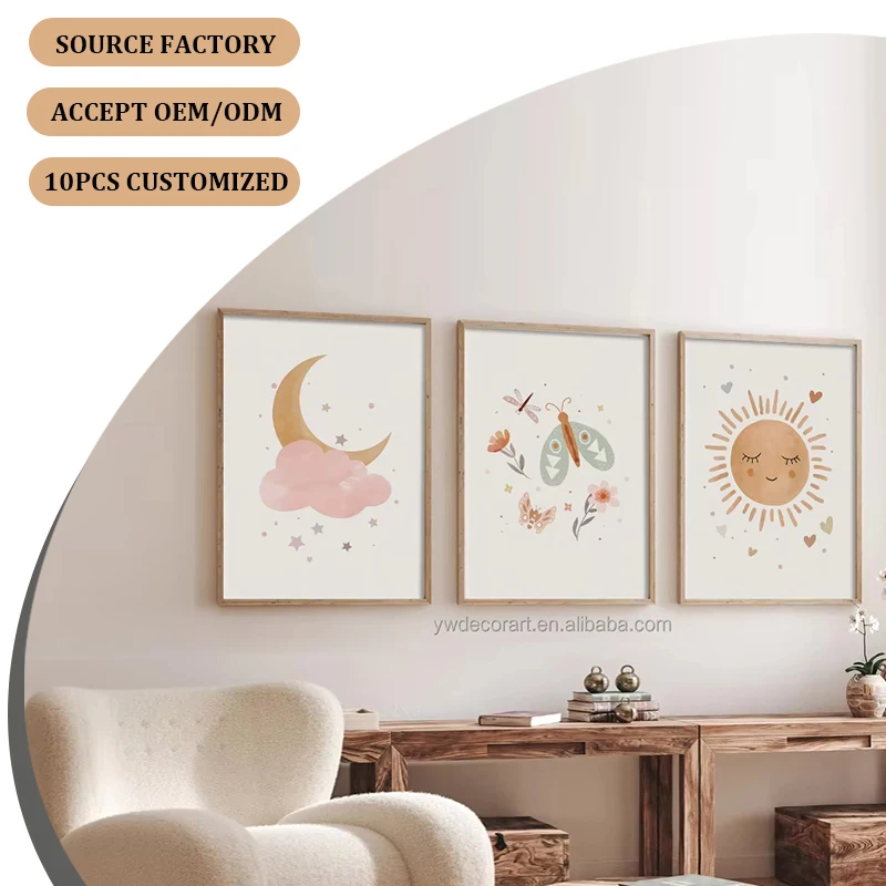 Sizes Customized Cartoon Style Moon And Sun Modern Canvas Wall Painting For Home Decoration