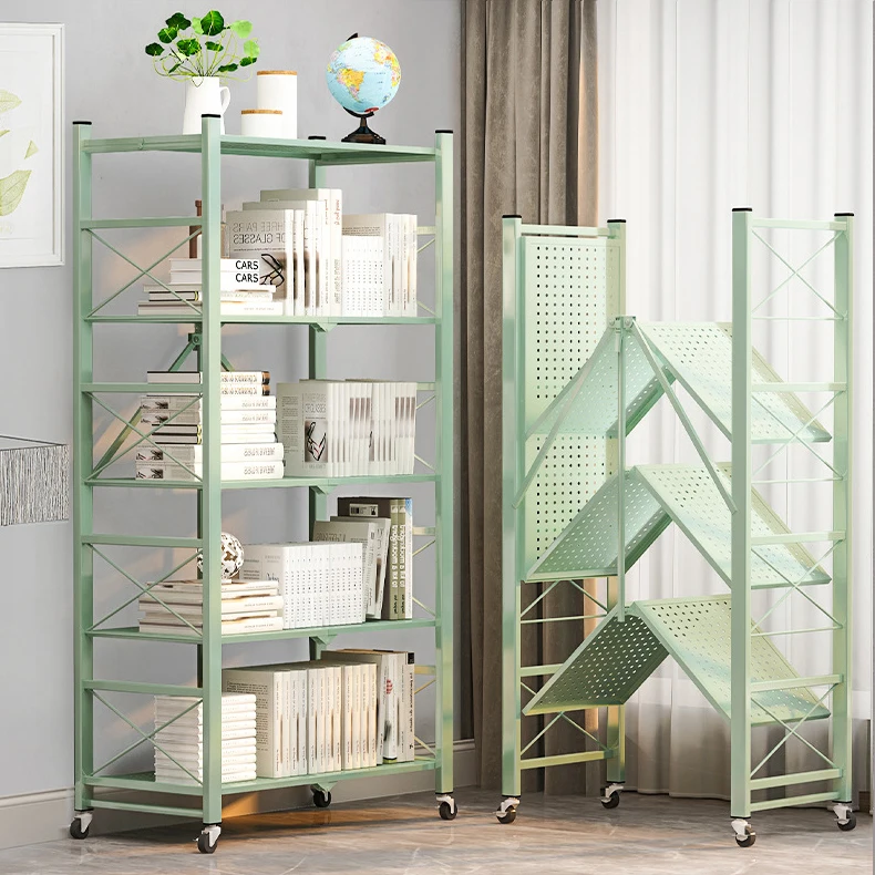 Bookcases Foldable Home Office Multi-Functional Simple Modern Floor Kids Shelves Display Rack Book Shelf Bookcases With Wheels
