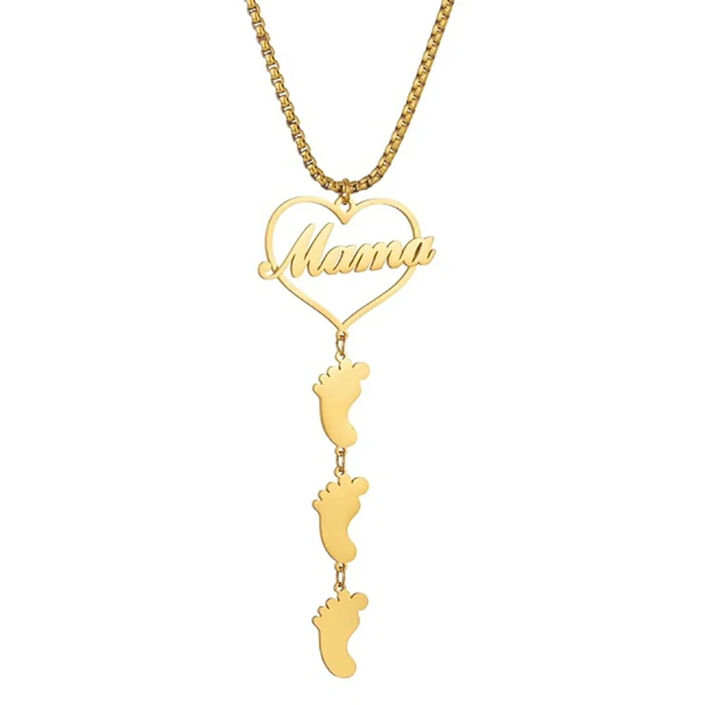 Personalized Mom Jewelry Engrave family Name Birthday Infinity Love Small Foot Pendant Custom Mum Necklace