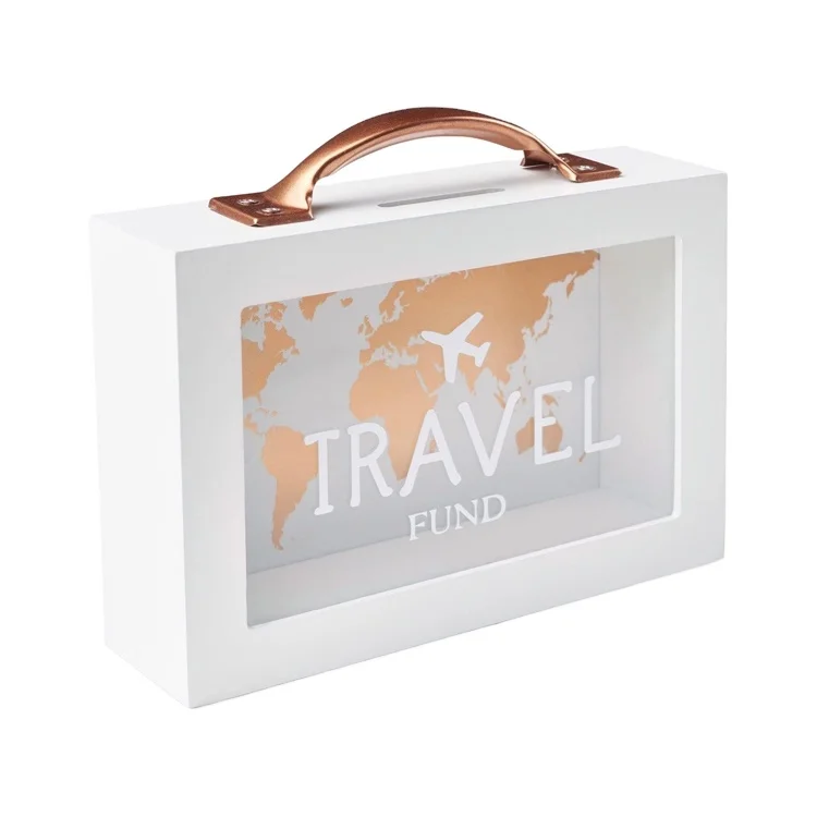 Decorative Wooden Shadow Money Box Saver Piggy Coin Bank With Handle For Money Saving