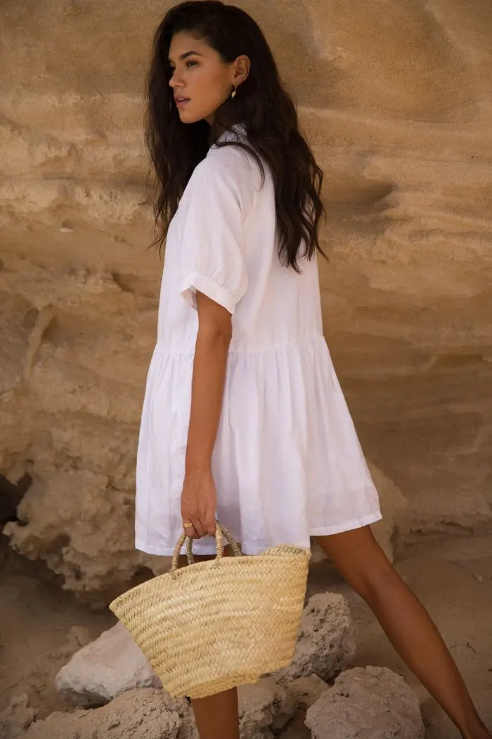 2021New arrival Summer beach fashion linen shirt dress summer spring long sleeve bamboo organic soft blouse shirt