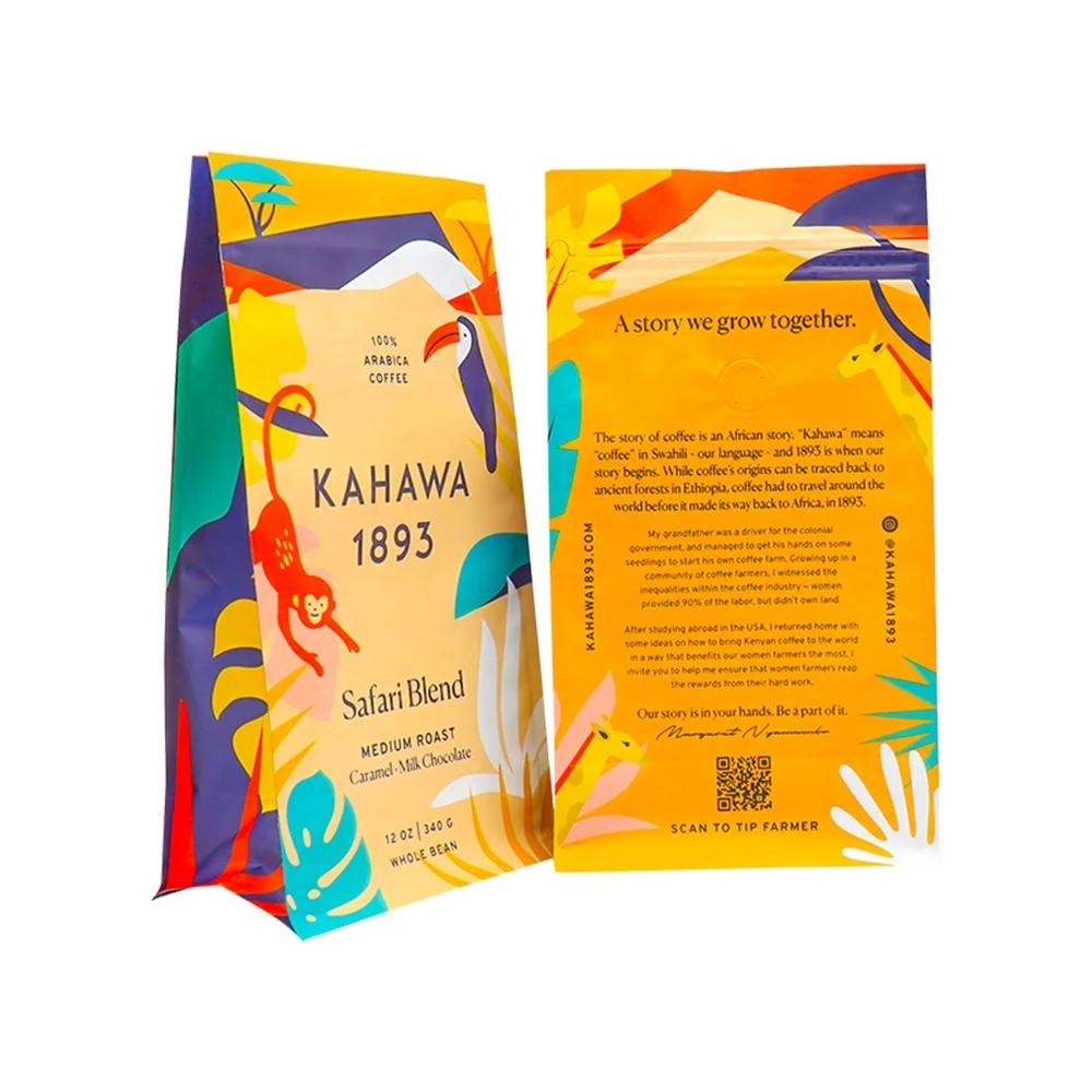 125g 8 oz 340g roasted coffee flat bottom pouch ziplock bags for food packaging custom doypack coffe bags with valve