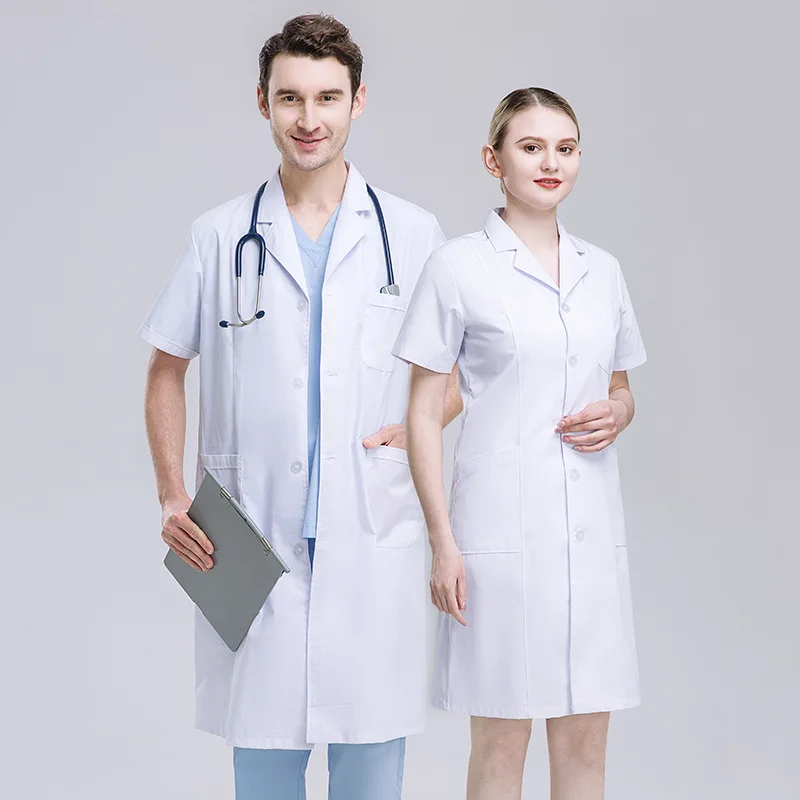 White coat thin long sleeve short sleeve male and female doctors and nurses slim waist practice pharmacy hospital work clothes